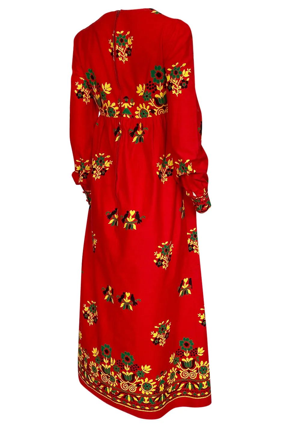 1960s Dollyrockers Bright Floral Printed Red Cotton Caftan Dress