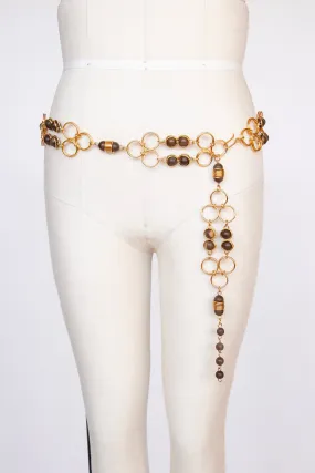 1970s Chain Belt Chain Gold Tone Beaded Costume Jewelry Accessory