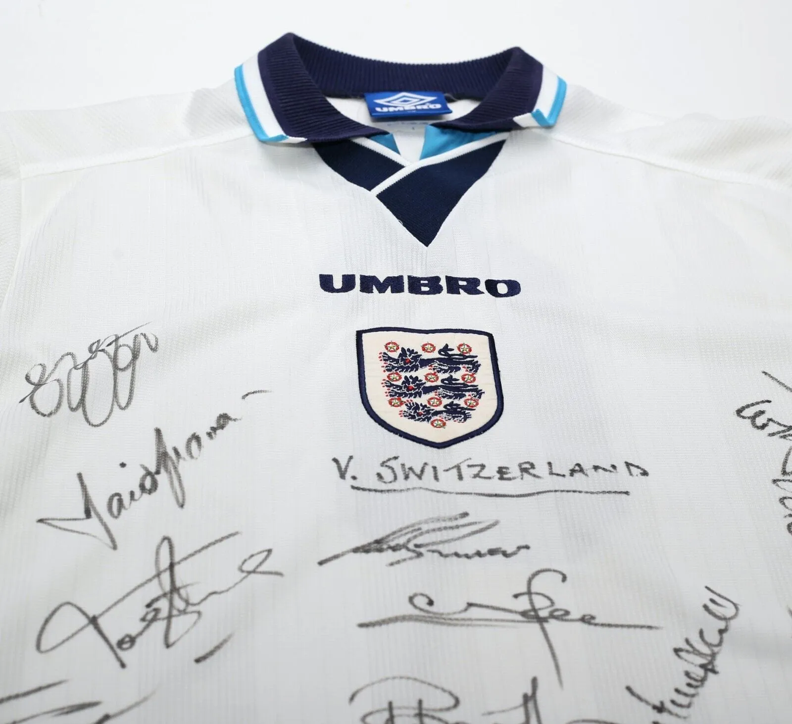 1995 ENGLAND Vintage Umbro Home MATCH WORN/ISSUED/SIGNED Football Shirt (XL)