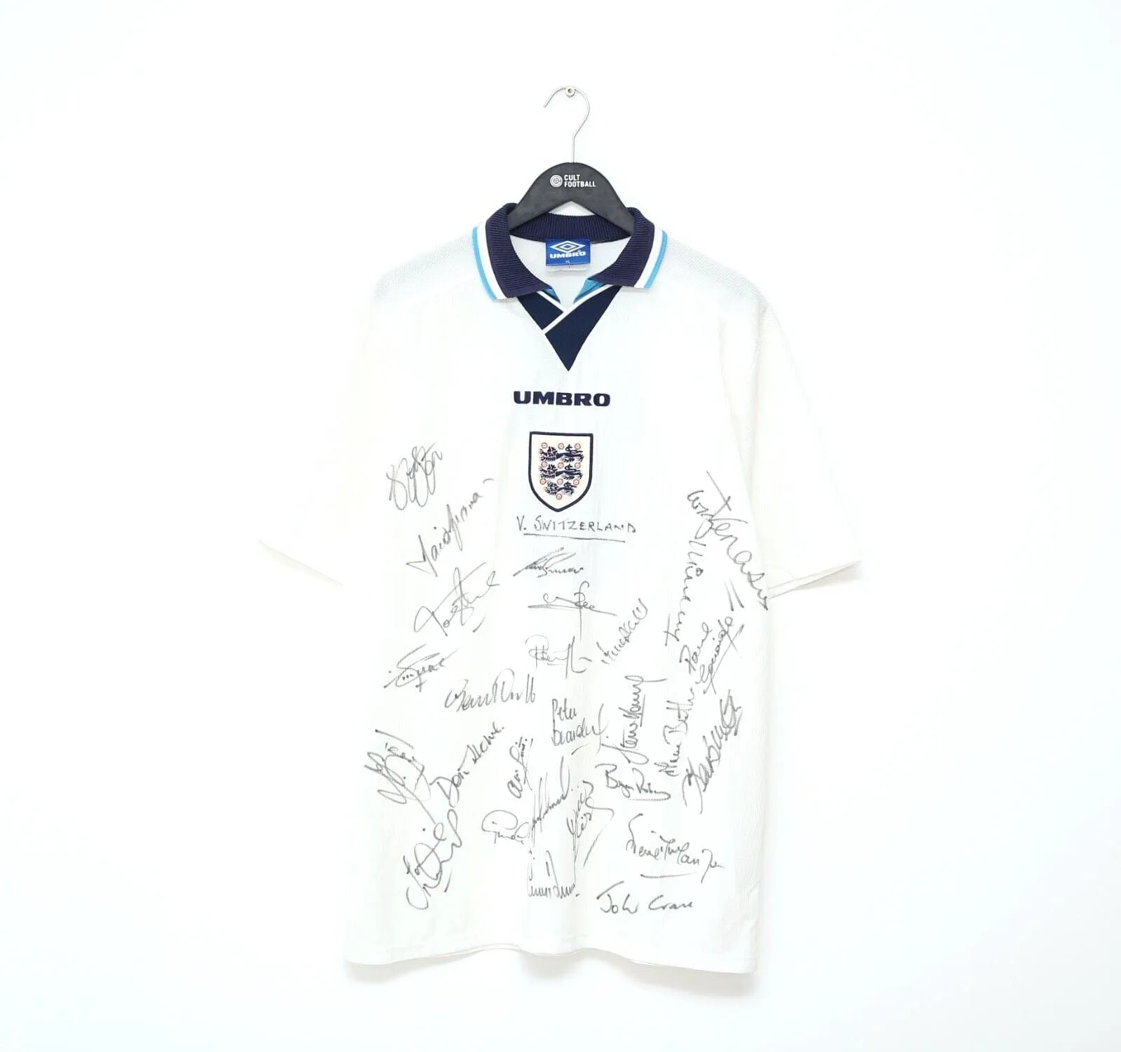 1995 ENGLAND Vintage Umbro Home MATCH WORN/ISSUED/SIGNED Football Shirt (XL)