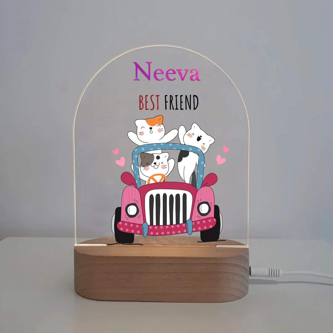 3 Kittens Riding In Car Led Night Lamp