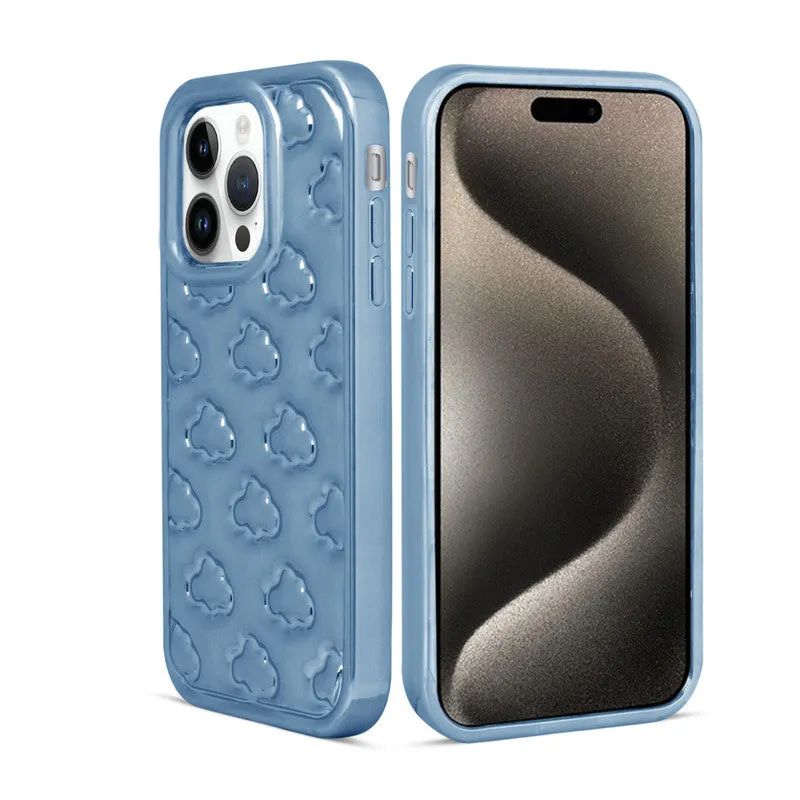 3D Cute Cloud Pattern Back Cover for Apple iPhone 15 Pro