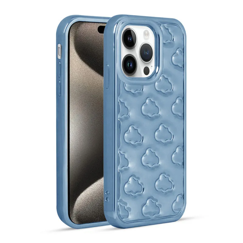 3D Cute Cloud Pattern Back Cover for Apple iPhone 15 Pro