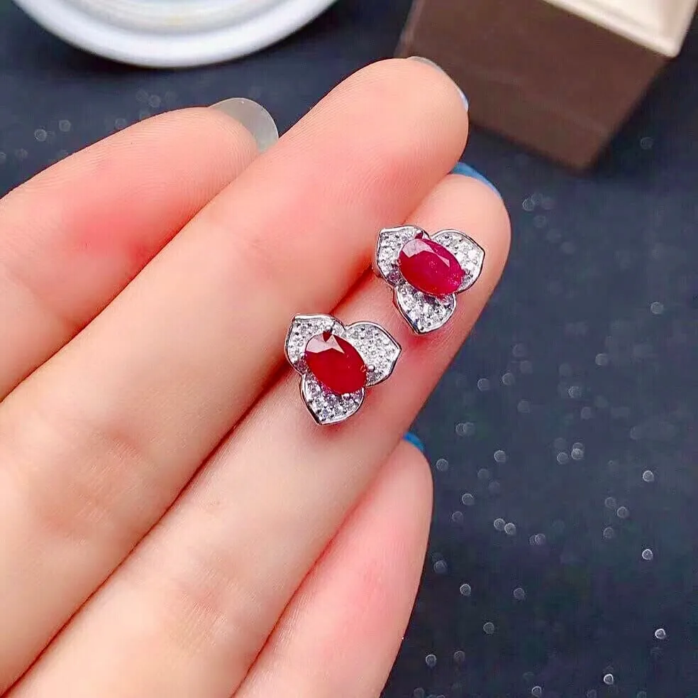 4mm*6mm Translucent Ruby 925 Silver Stud Earrings