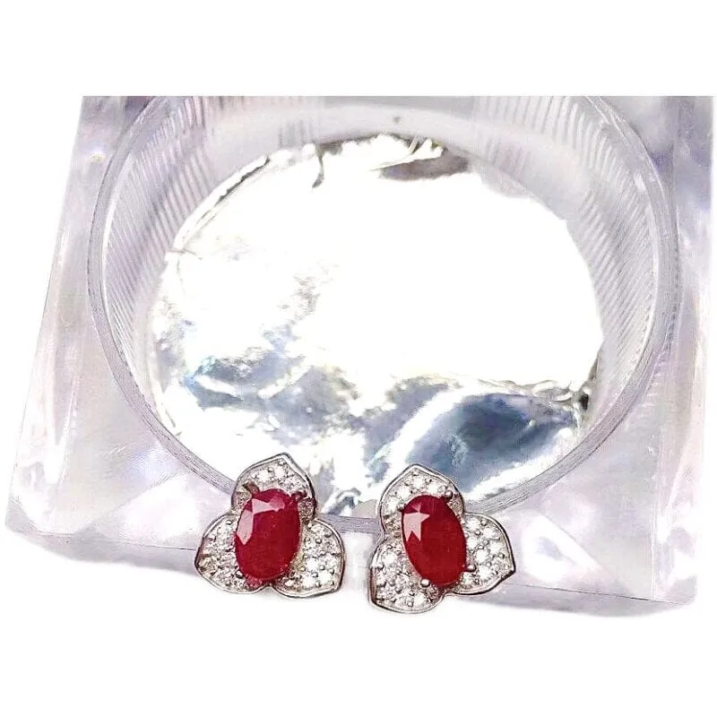 4mm*6mm Translucent Ruby 925 Silver Stud Earrings