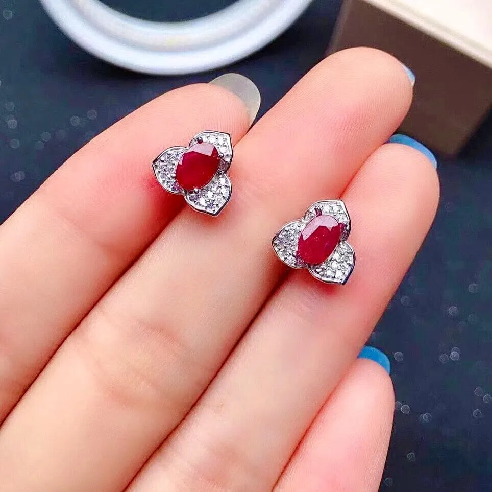 4mm*6mm Translucent Ruby 925 Silver Stud Earrings