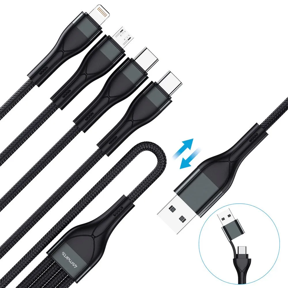 4smarts 4in2 15W Multi-Charging Kabel - 2 x USB-C / Lightning / Micro USB 120cm - Sort