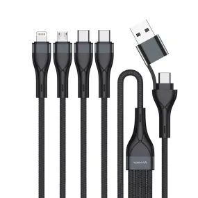 4smarts 4in2 15W Multi-Charging Kabel - 2 x USB-C / Lightning / Micro USB 120cm - Sort