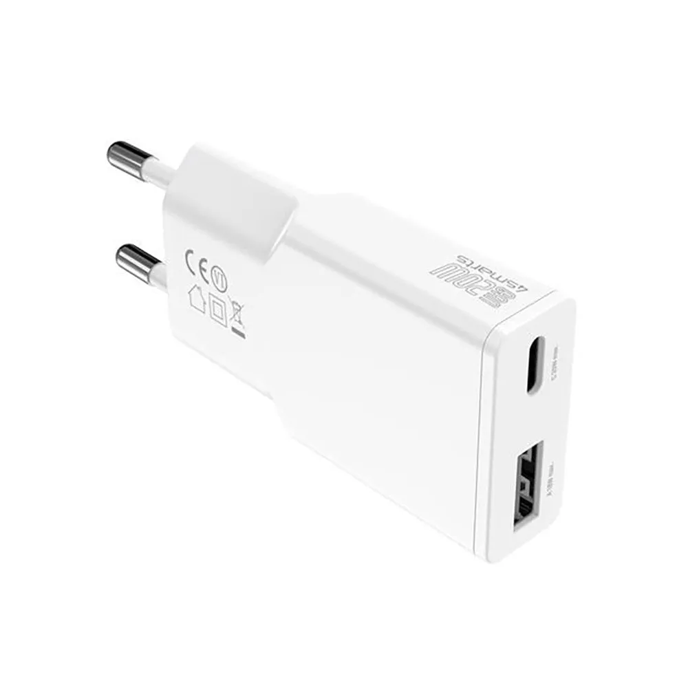 4Smarts PD Slim 20W Vægoplader GaN m. 1 x USB-C & 1 x USB-A - Hvid