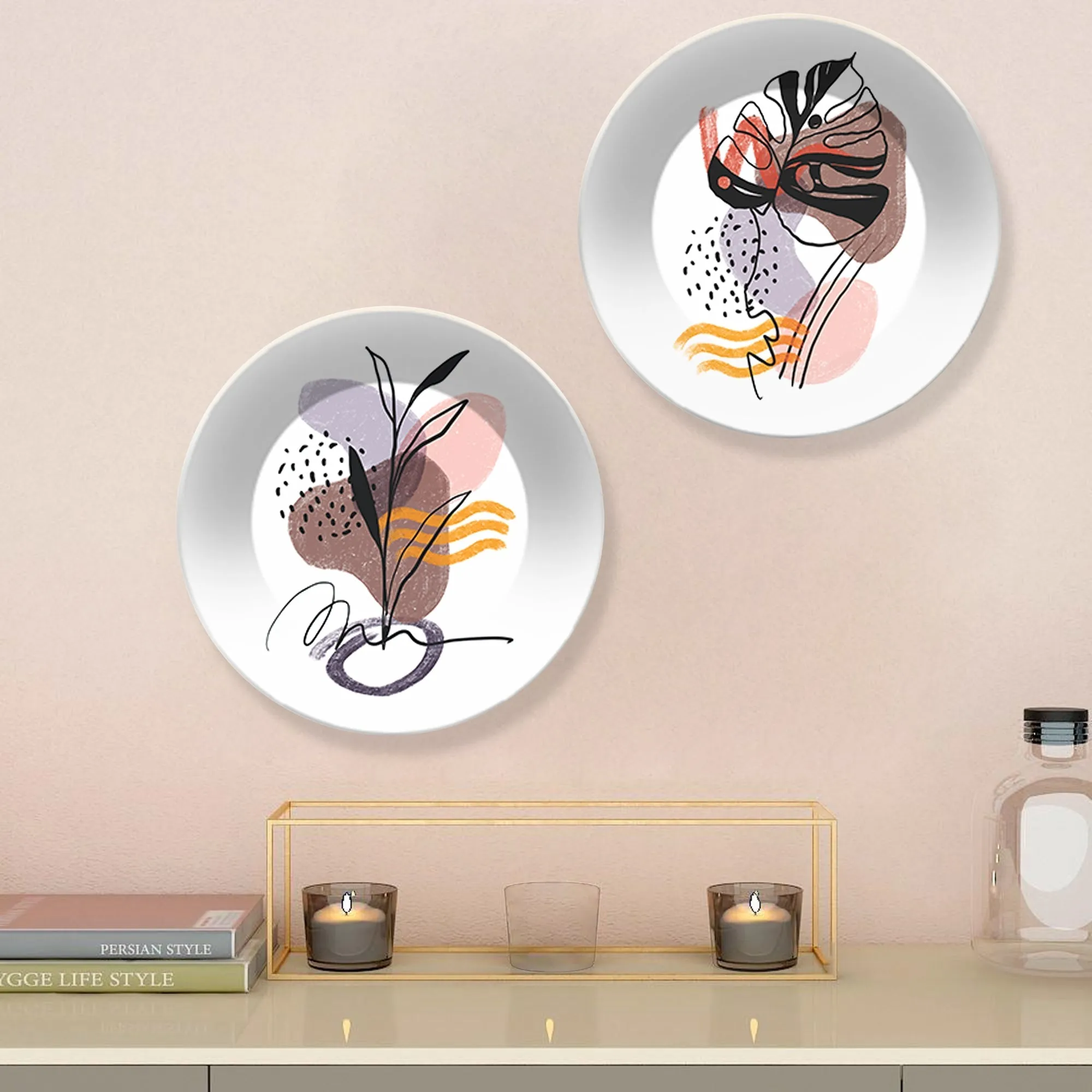 Abstract Line Art Ceramic Wall Hanging Plates of Two Pieces