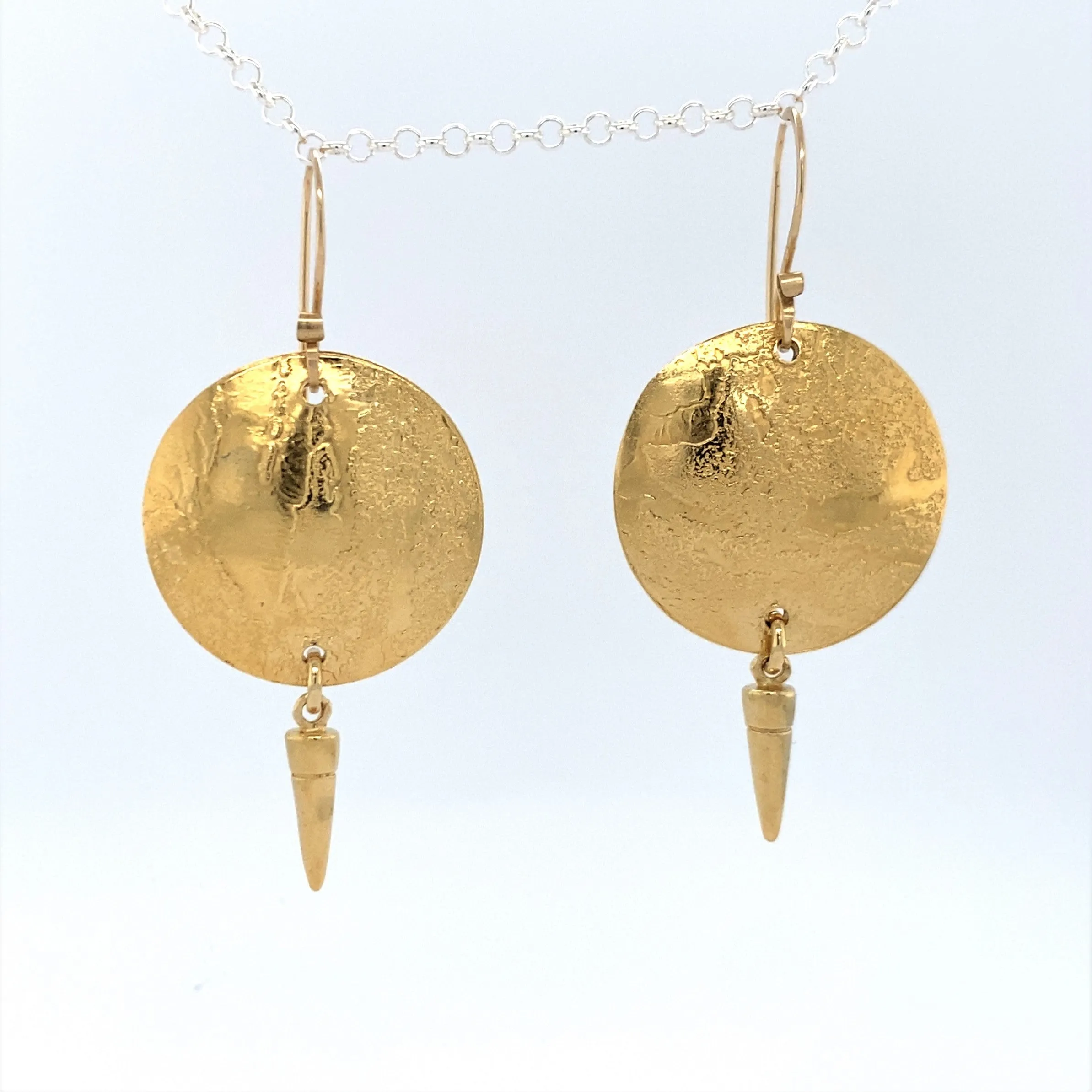 Acid Etched Disk Gold Earrings with Spike