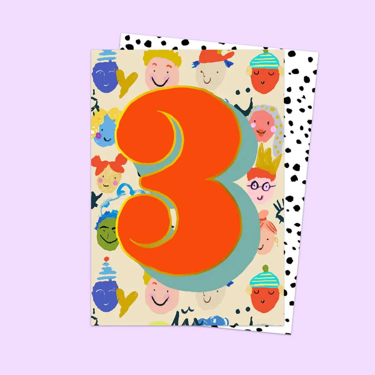 Age 3 Birthday Faces Greetings Card by Eleanor Bowmer