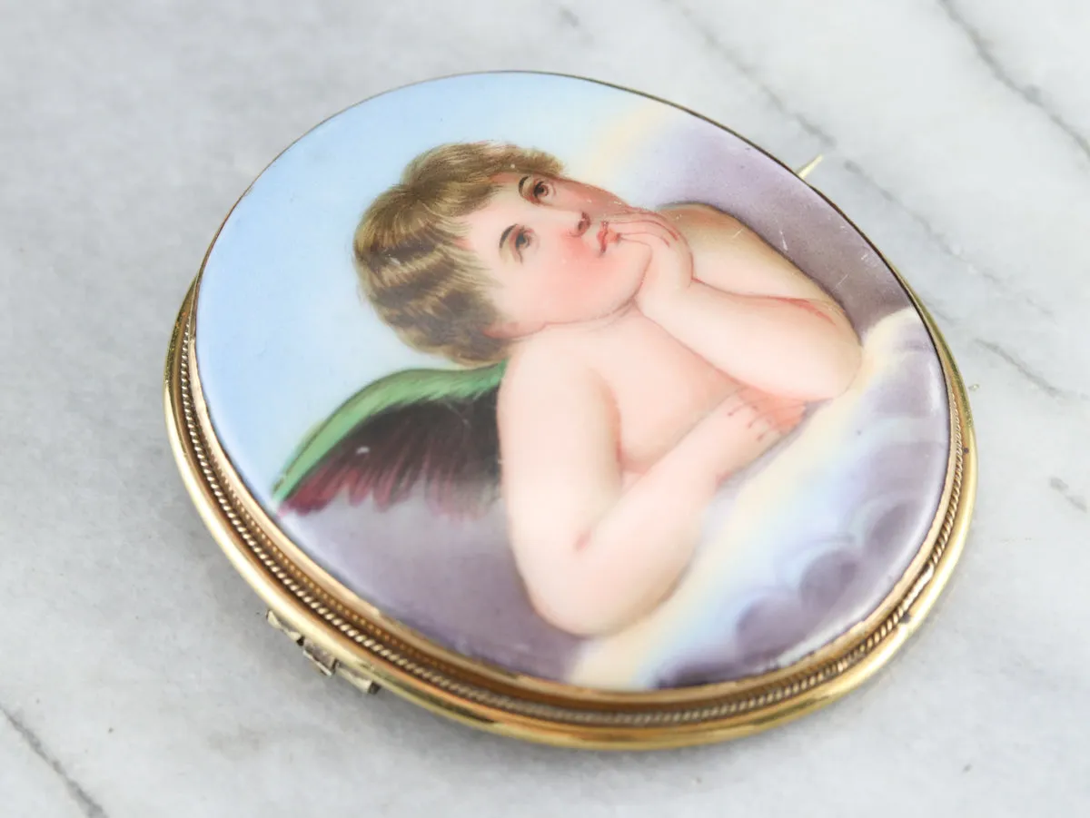 Antique Painted Porcelain Brooch