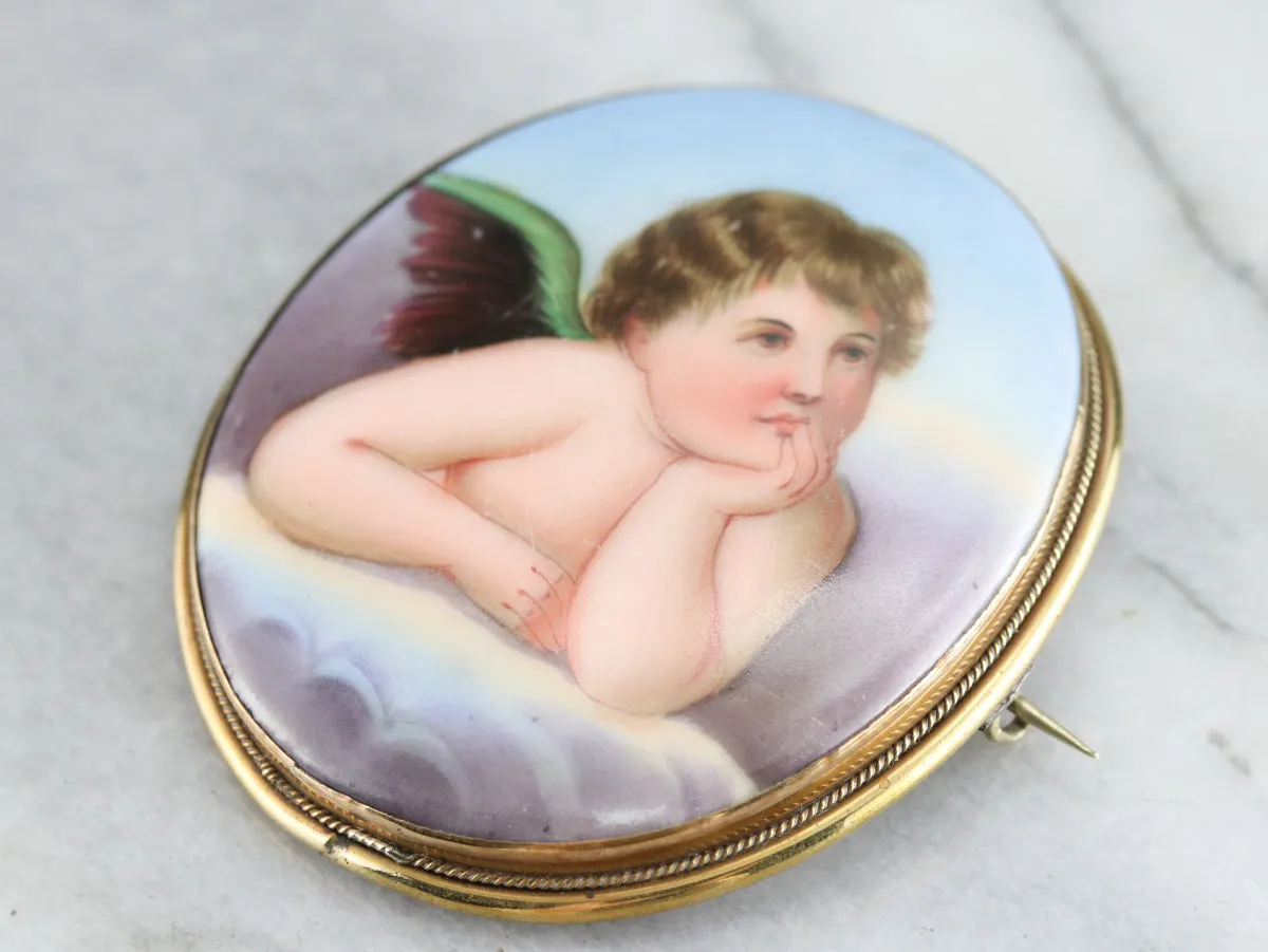 Antique Painted Porcelain Brooch