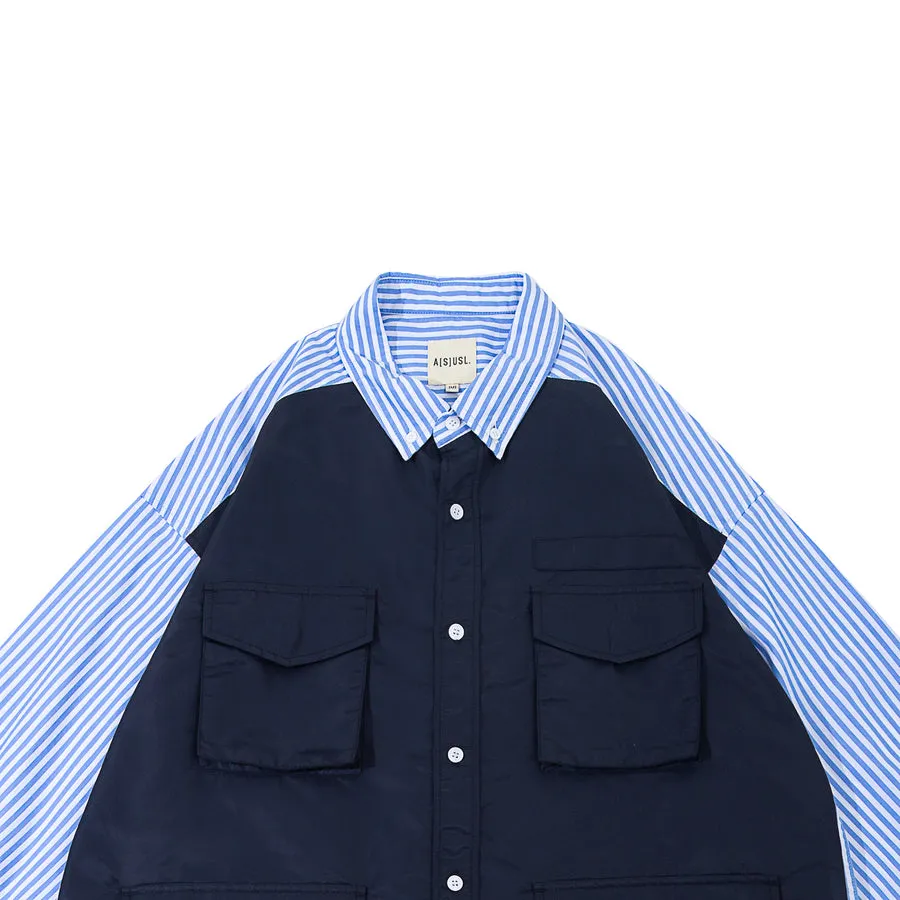 A[S]USL PATCHWORK FOUR POCKETS SHIRT-BLUE STRIPES