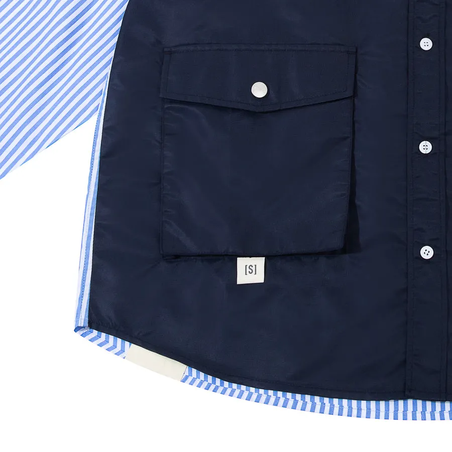 A[S]USL PATCHWORK FOUR POCKETS SHIRT-BLUE STRIPES