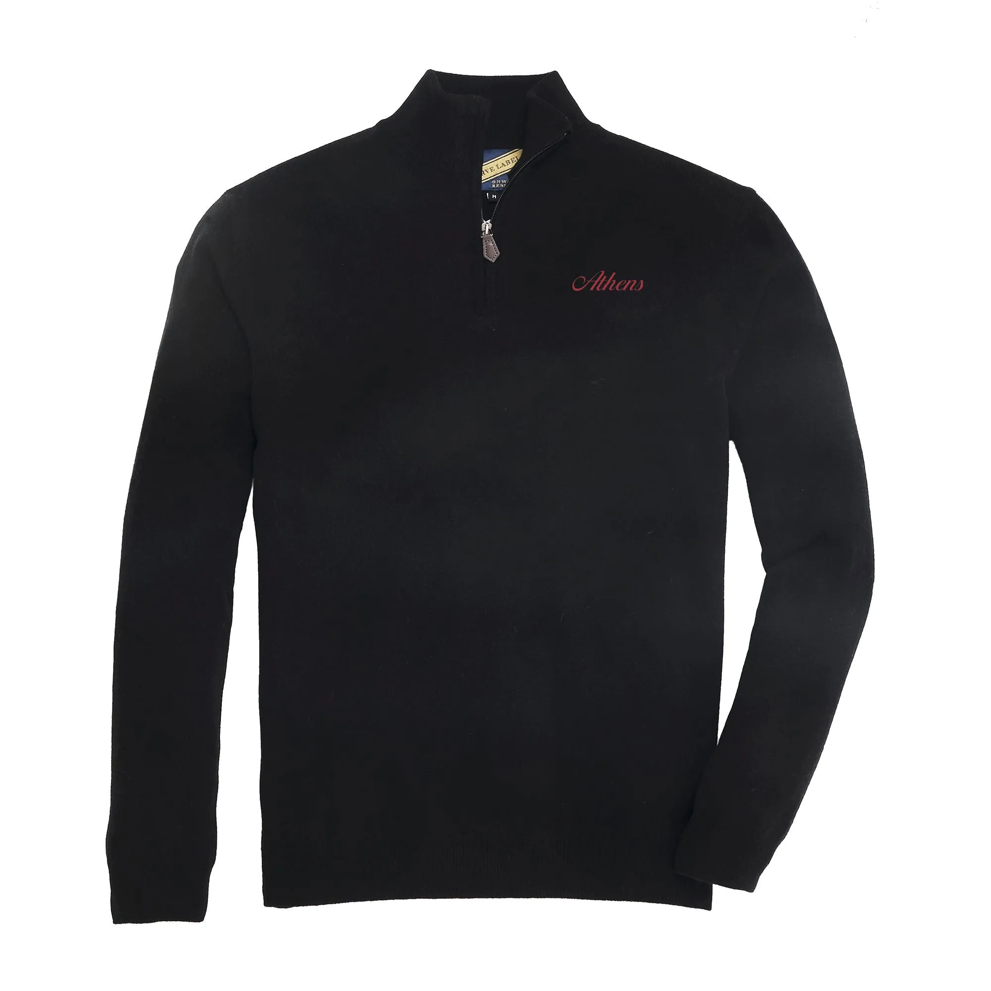 Athens Town Script James Cashmere 1/4 Zip - Black