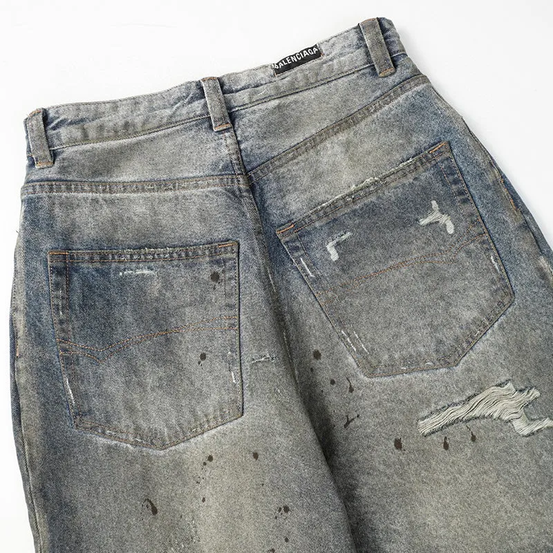 Balenciaga Mud Oil Spilled Denim Baggy Version In Blue