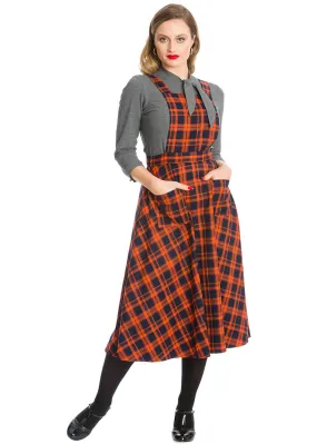 Banned Miss Spook Tartan Pinafore 50's Swing Dress Orange