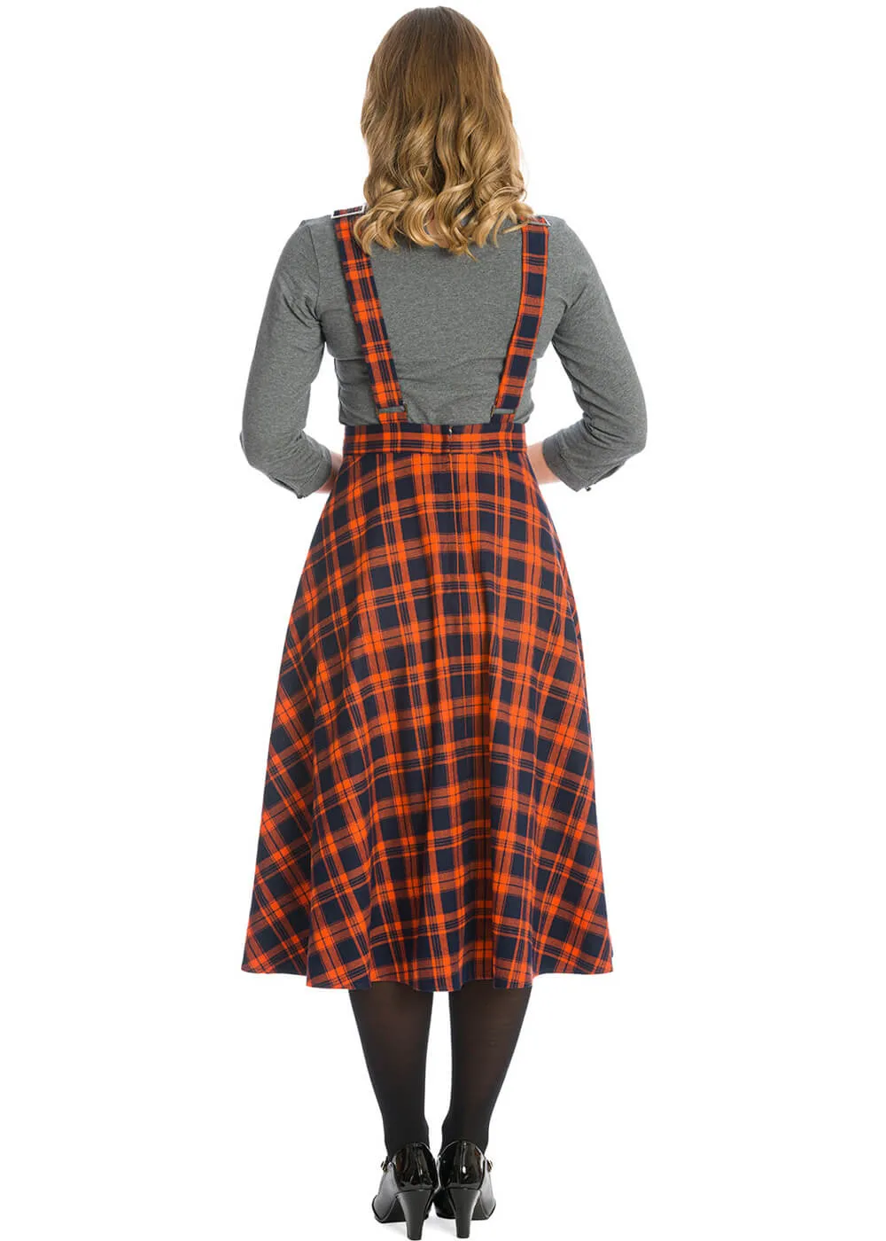 Banned Miss Spook Tartan Pinafore 50's Swing Dress Orange