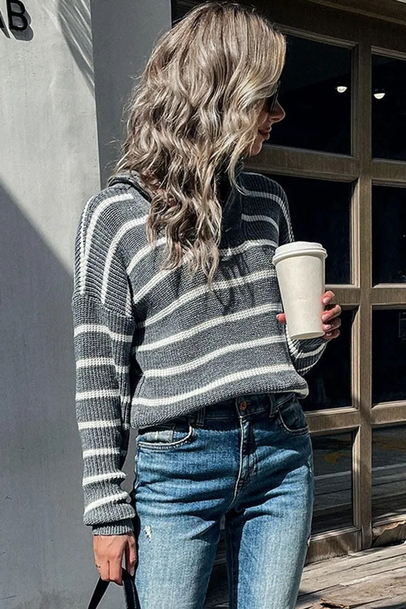 BASIC STRIPE PATTERN LONG SLEEVE CASUAL TOP