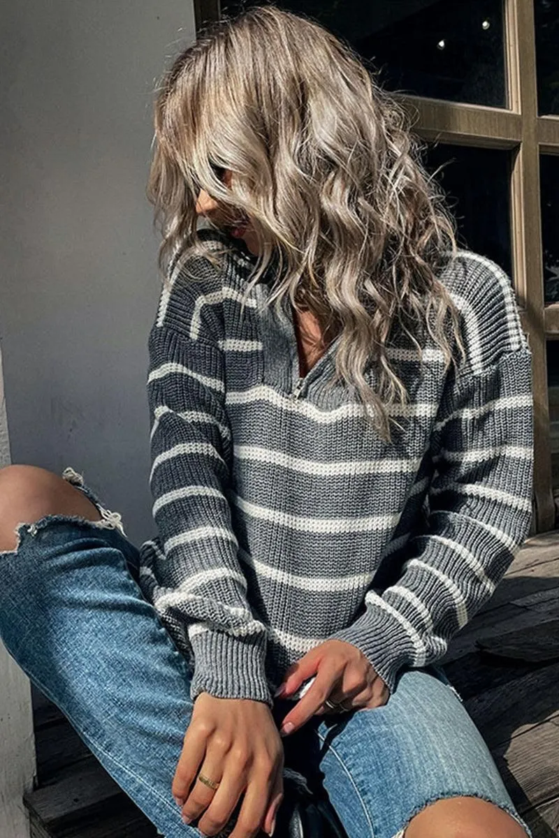 BASIC STRIPE PATTERN LONG SLEEVE CASUAL TOP