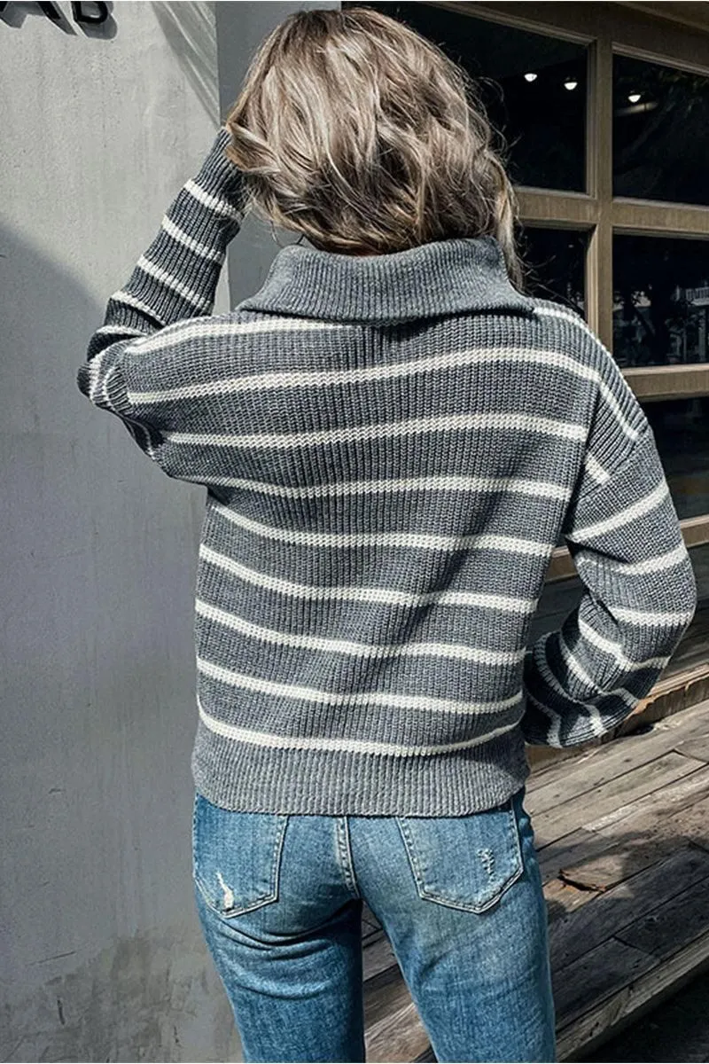 BASIC STRIPE PATTERN LONG SLEEVE CASUAL TOP