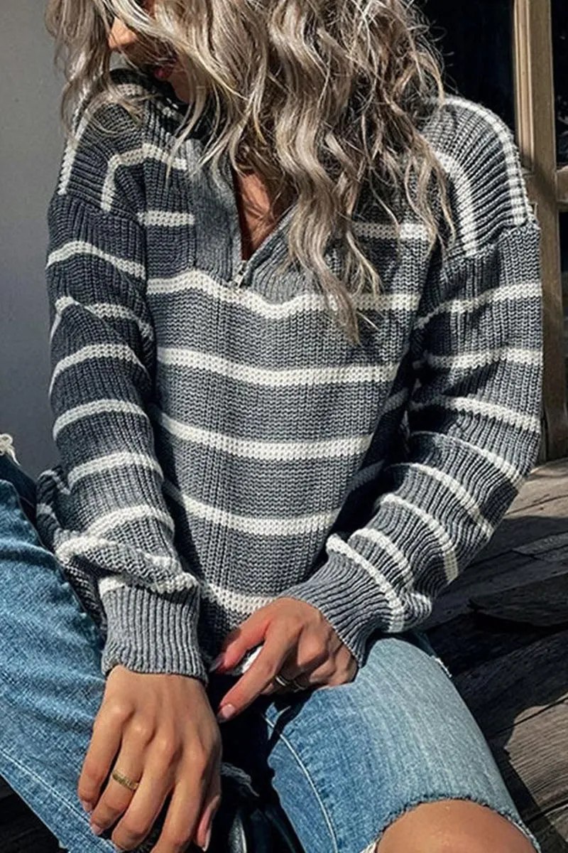 BASIC STRIPE PATTERN LONG SLEEVE CASUAL TOP