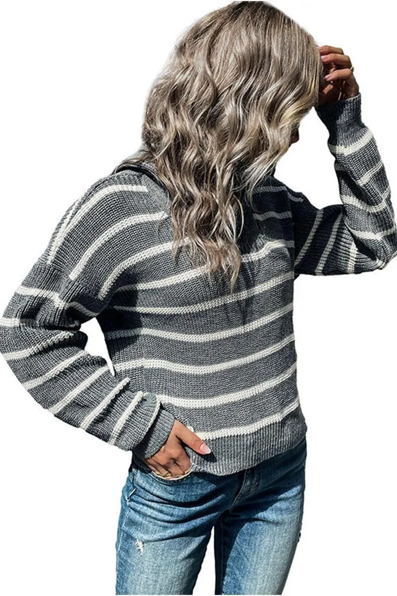 BASIC STRIPE PATTERN LONG SLEEVE CASUAL TOP