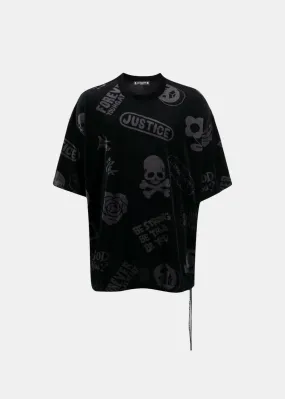 Black All-Over Design Velour Tee