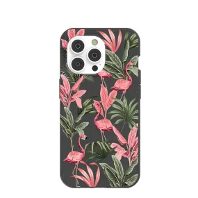 Black Flamingo Party iPhone 14 Pro Case with MagSafe Module