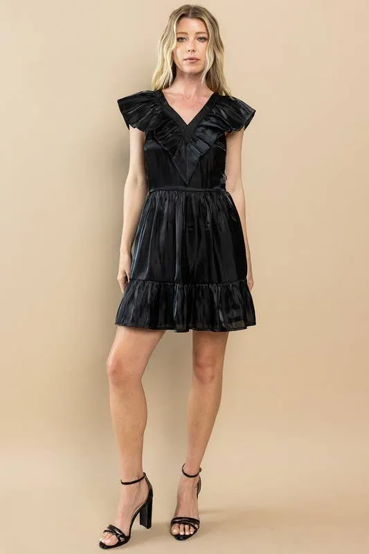 BLACK TIERED RUFFLE MINI DRESS