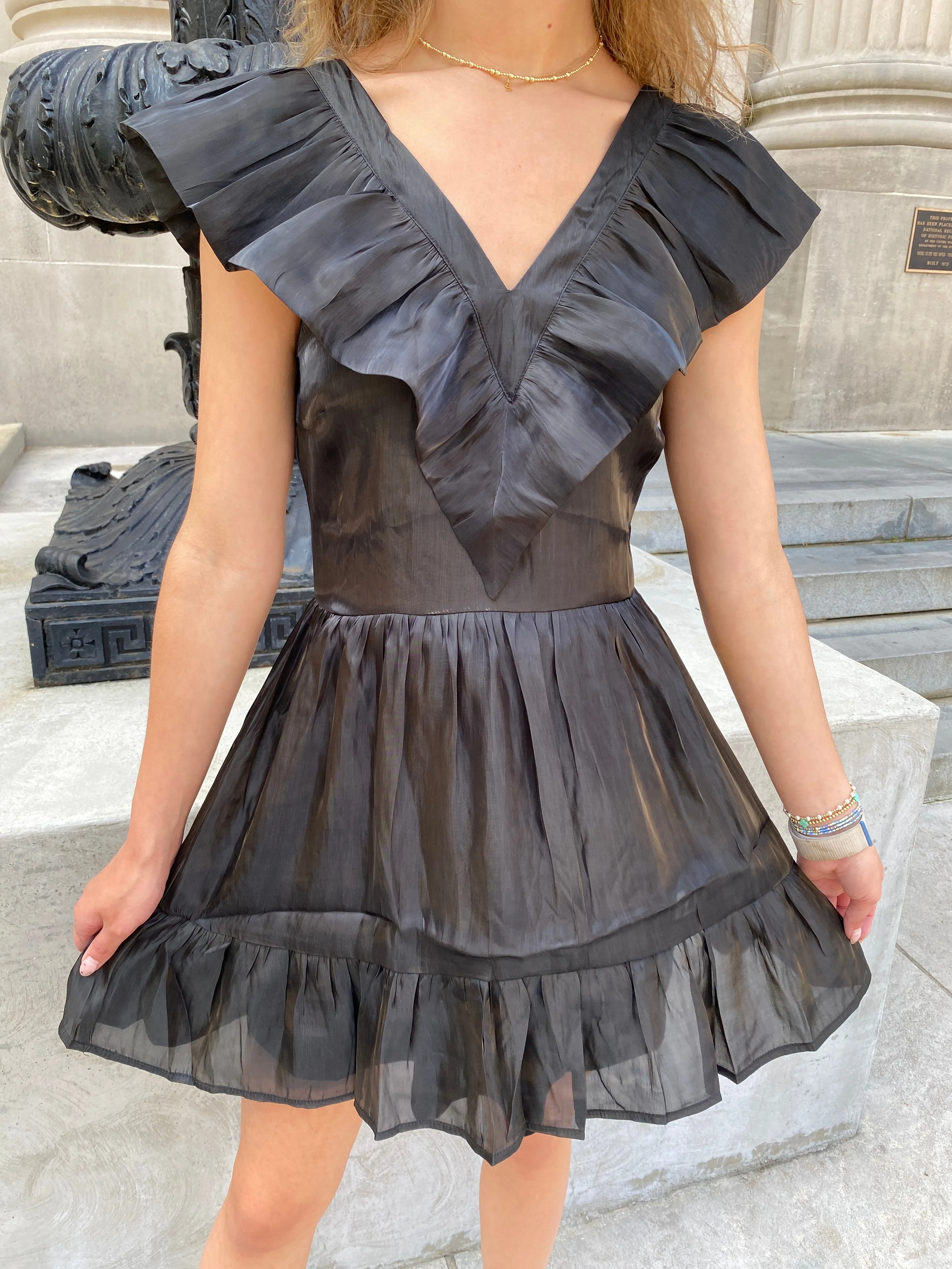 BLACK TIERED RUFFLE MINI DRESS