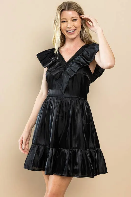 BLACK TIERED RUFFLE MINI DRESS