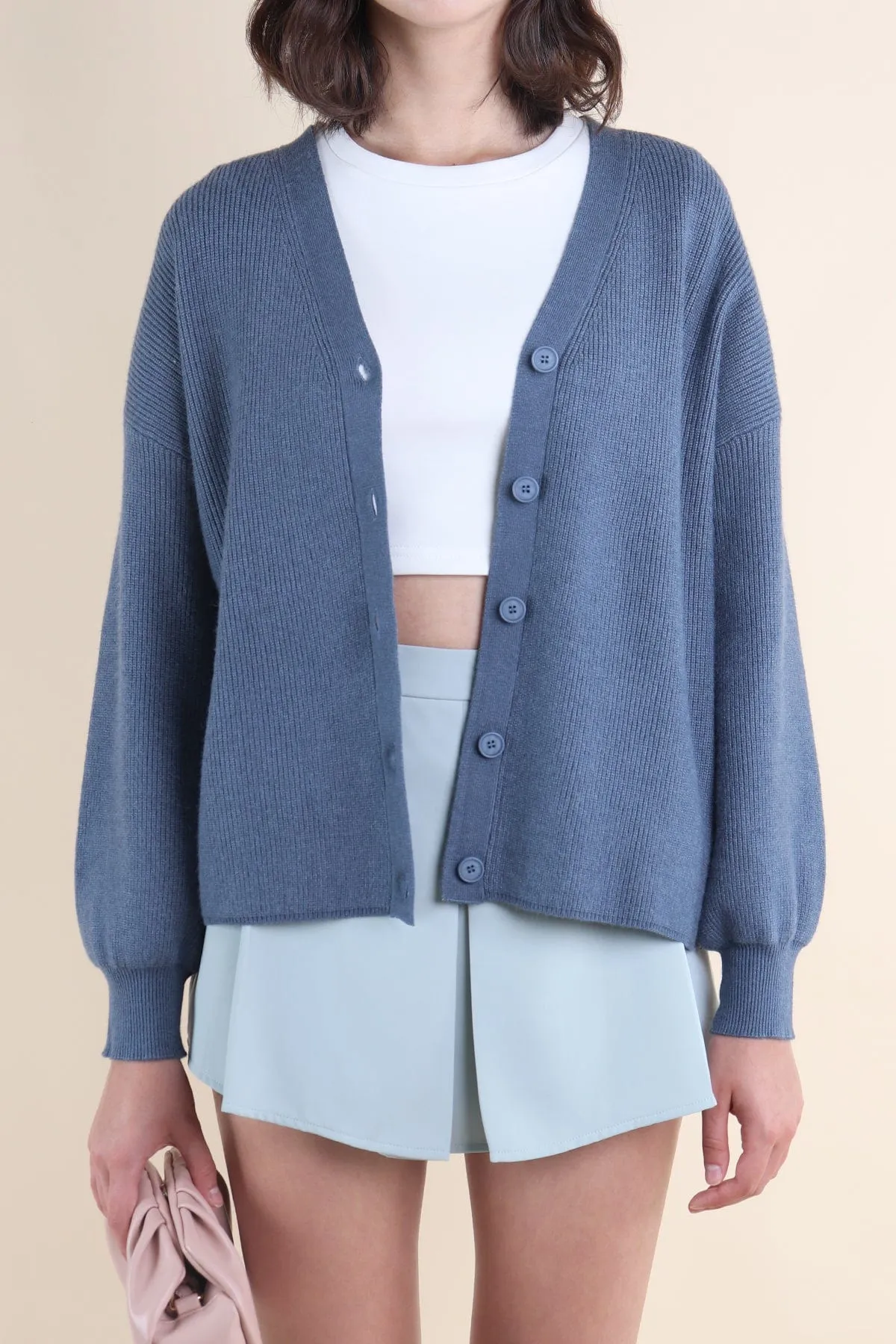 BLISSE KNIT CARDIGAN IN STEEL BLUE