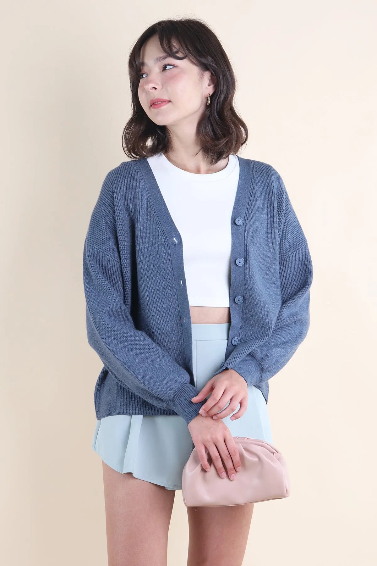 BLISSE KNIT CARDIGAN IN STEEL BLUE