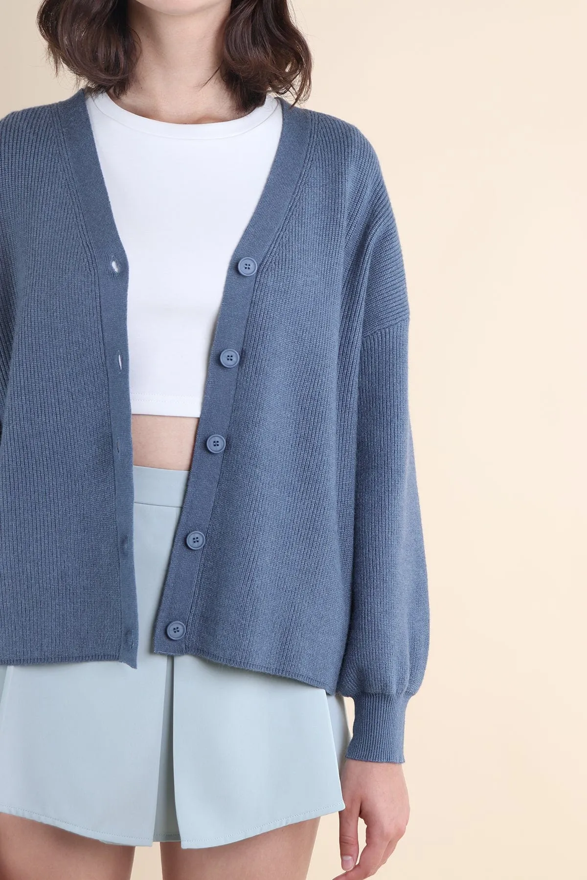 BLISSE KNIT CARDIGAN IN STEEL BLUE