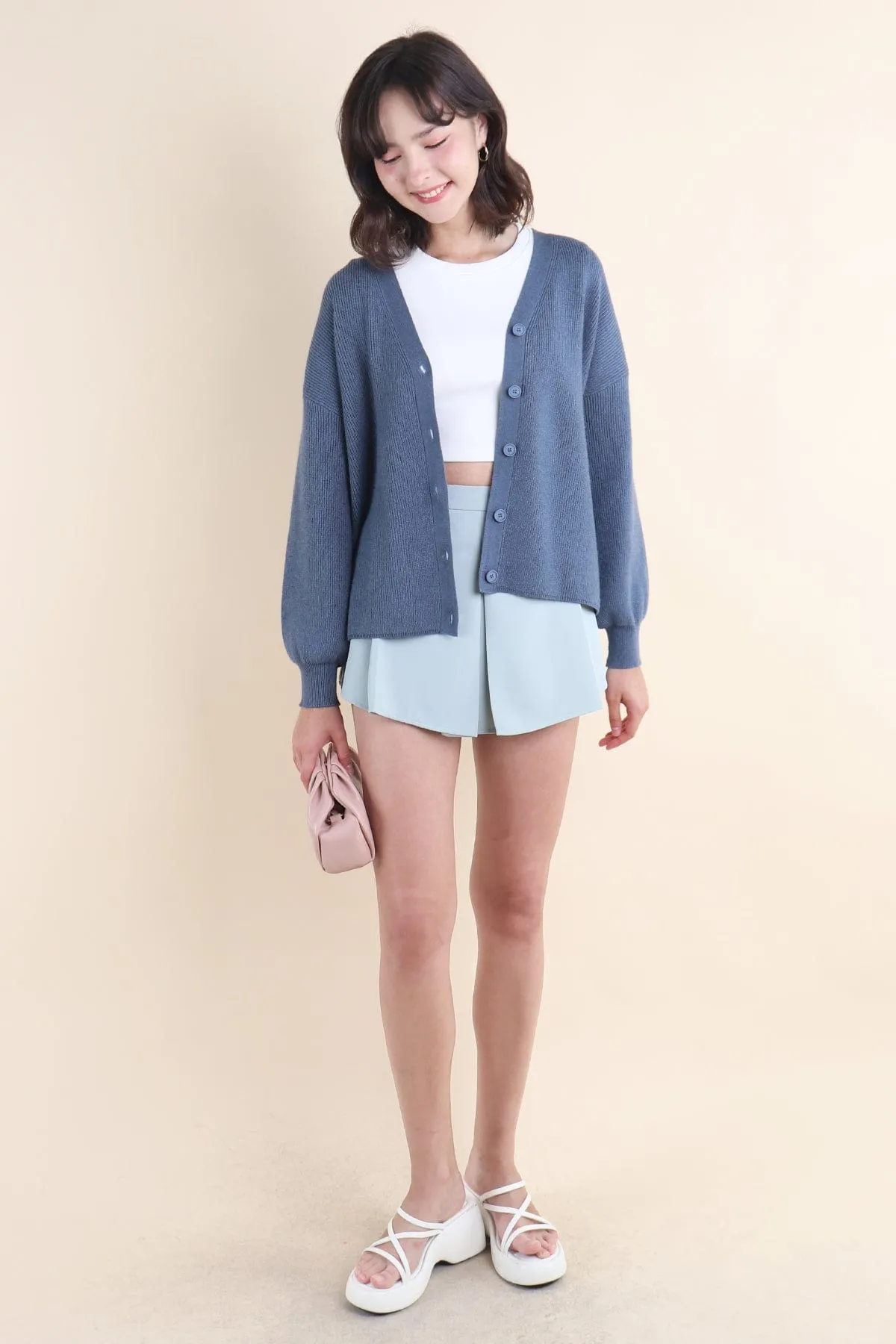 BLISSE KNIT CARDIGAN IN STEEL BLUE