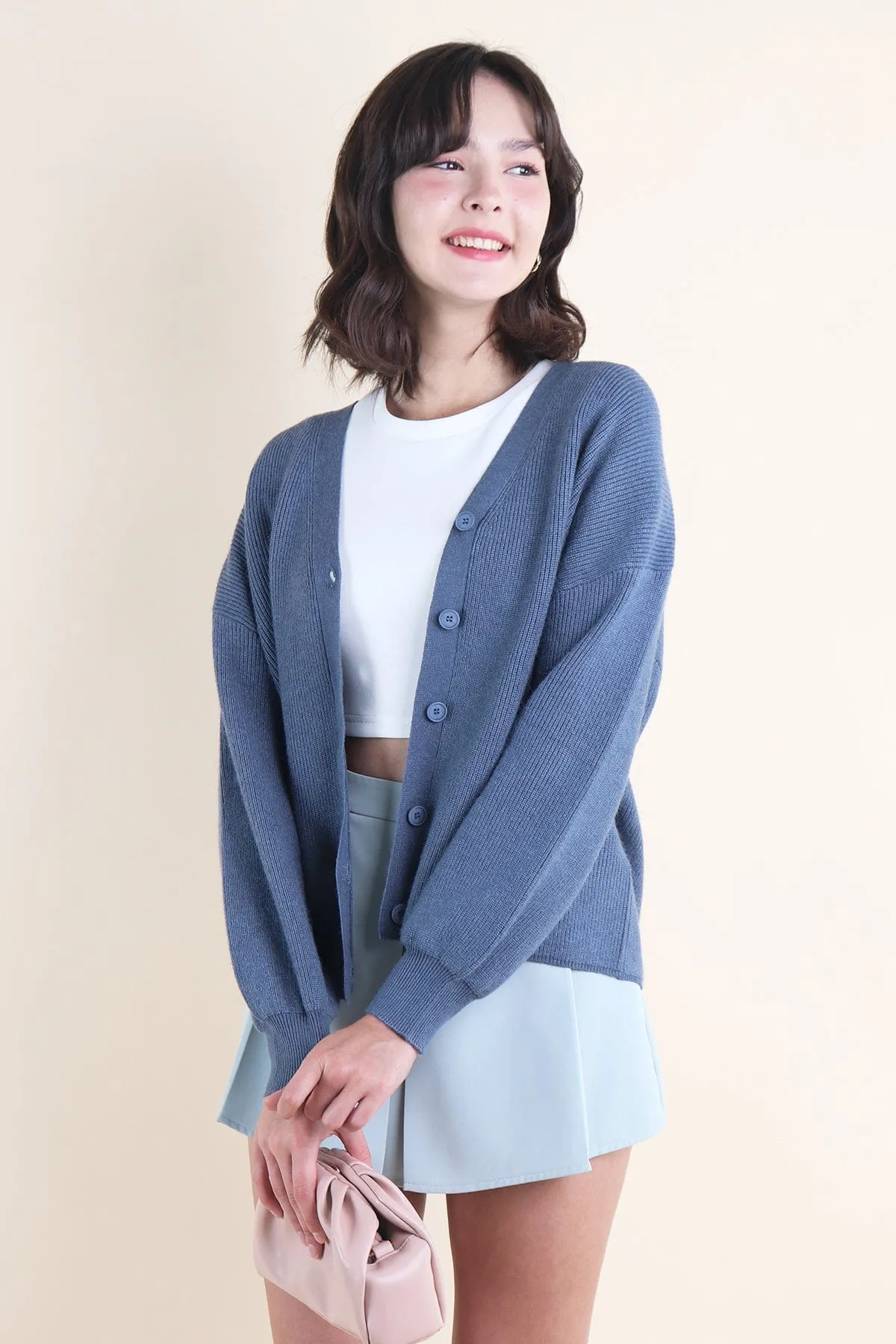 BLISSE KNIT CARDIGAN IN STEEL BLUE