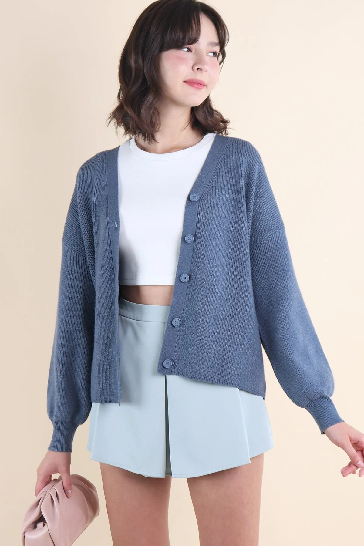 BLISSE KNIT CARDIGAN IN STEEL BLUE