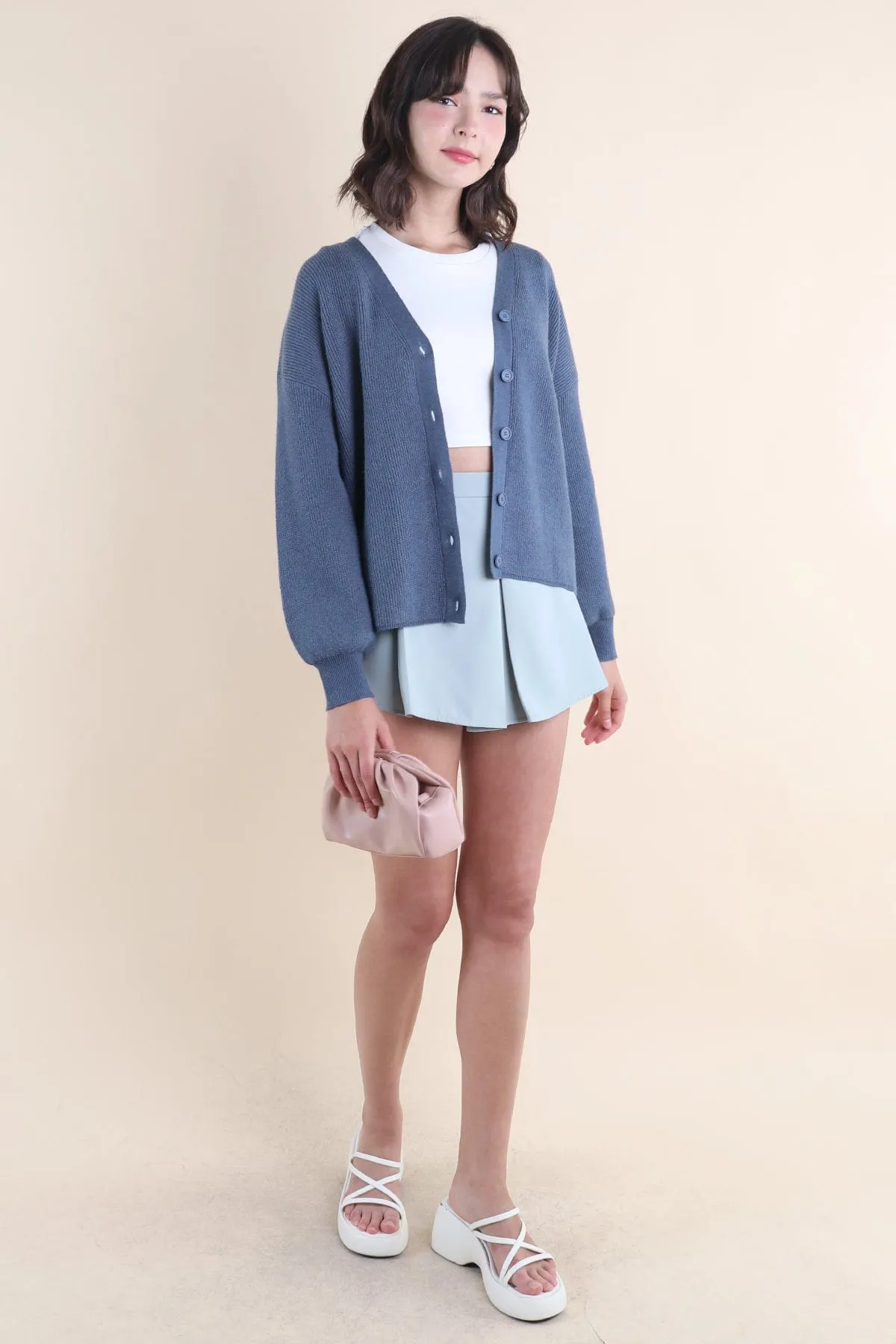 BLISSE KNIT CARDIGAN IN STEEL BLUE