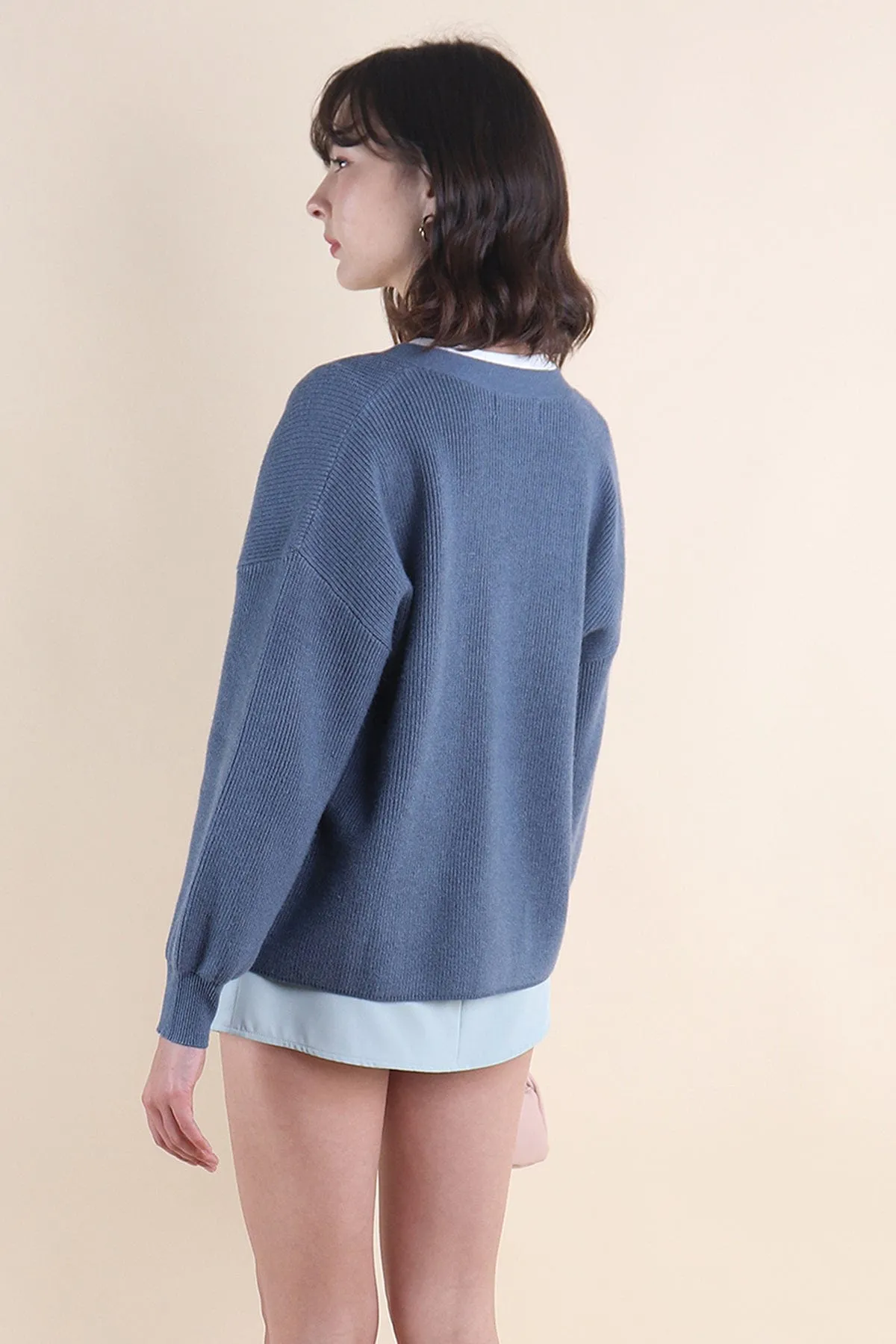 BLISSE KNIT CARDIGAN IN STEEL BLUE