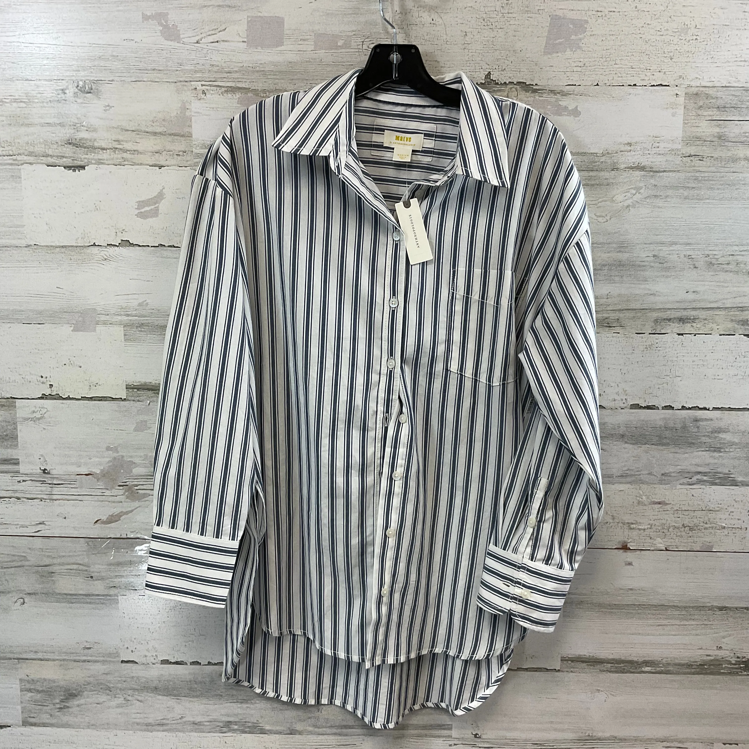 Blouse Long Sleeve By Maeve In Blue & White, Size: M