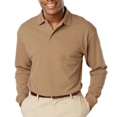 Blue Generation Tan Long Sleeve Pique Polo Closeout