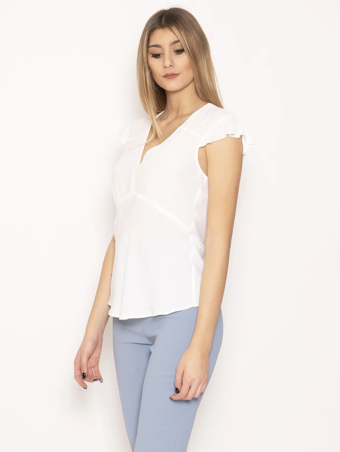 Blusa con Scollo a V Wurstel Bianco