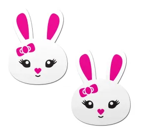 Bunny: Cute White Bunny with Pink Heart Nose Ears & Bow Nipple Pasties