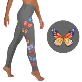 Butterflies in Flight Yoga Leggings (Dark Grey)