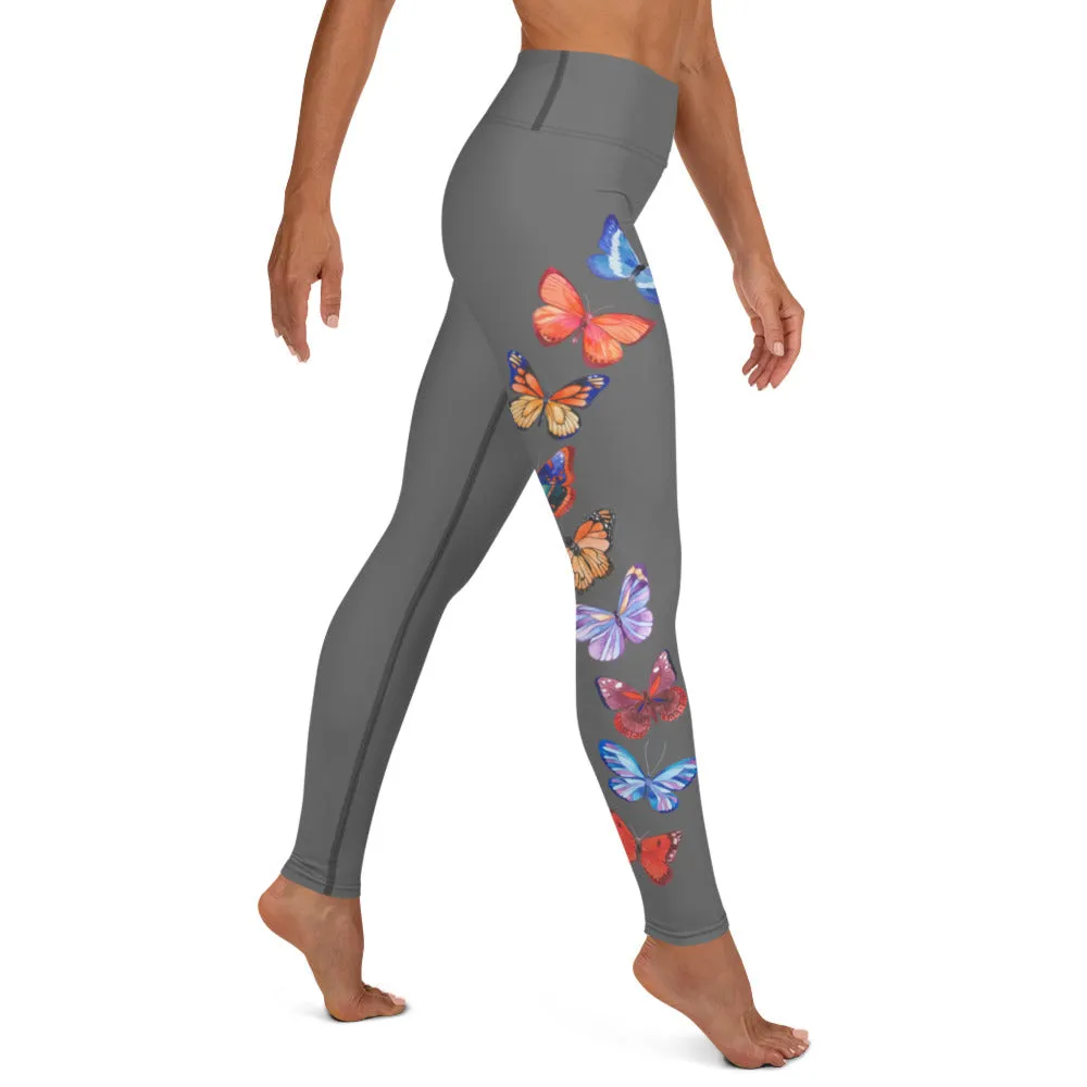 Butterflies in Flight Yoga Leggings (Dark Grey)