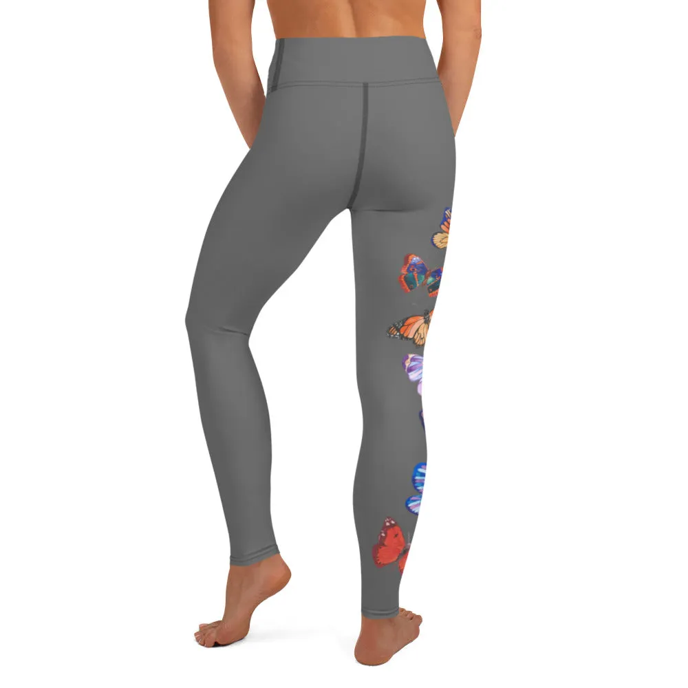 Butterflies in Flight Yoga Leggings (Dark Grey)