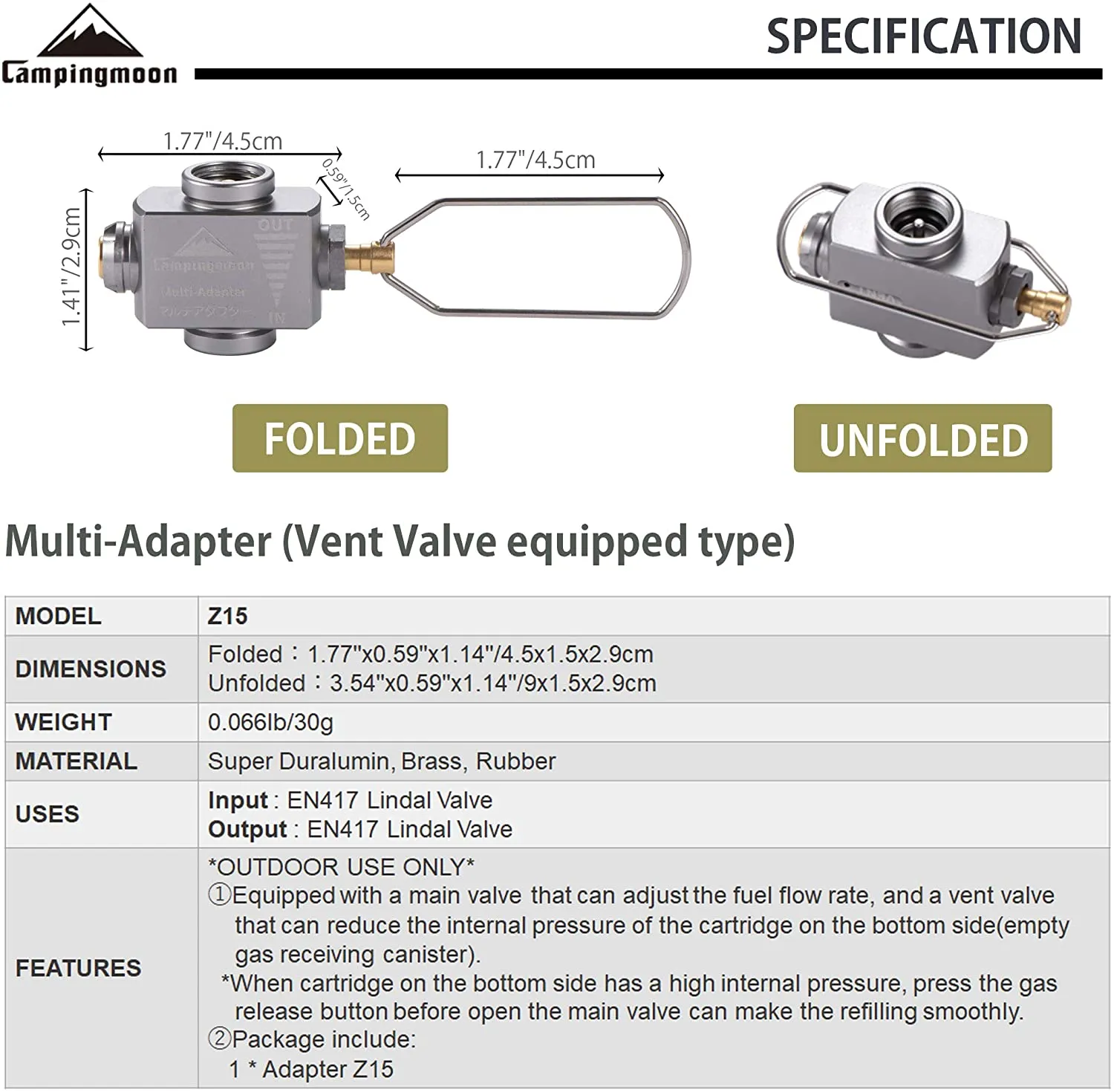 Campingmoon Gas Refill Adapter